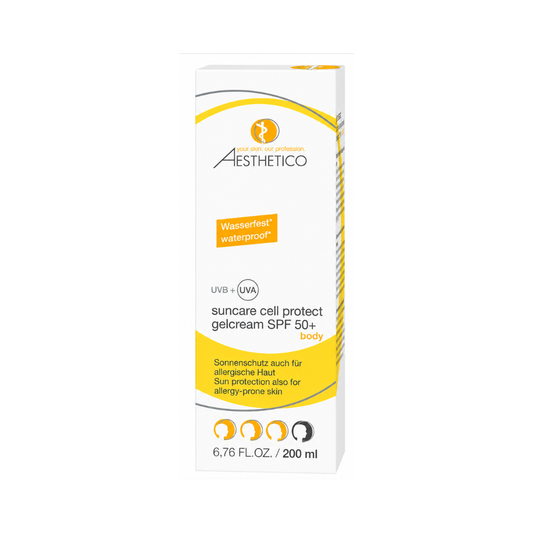 AESTHETICO suncare cell protect gel cream SPF 50+, 200ml Sonnenschutz-Gelcreme Verpackung