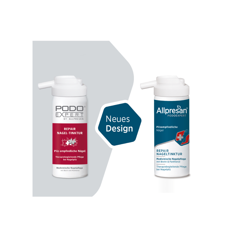 PodoExpert Repair Nageltinktur 50ml - Für brüchige, splittrige Nägel - Vergleich neues und altes Design