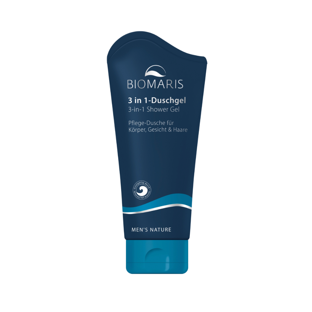 Biomaris Men's Nature 3 in 1 Duschgel 200ml – Shampoo, Duschgel und Conditioner für Männer in der Tube.