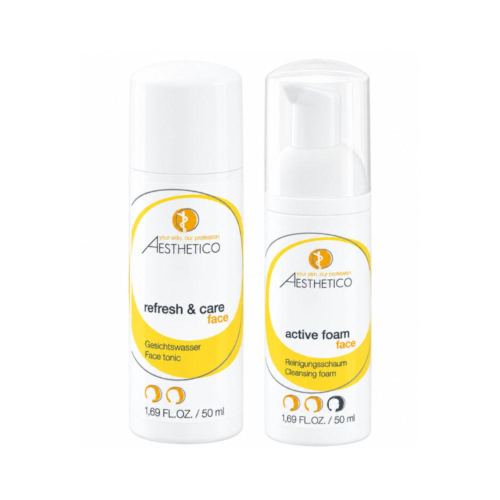 Aesthetico Reiseset active foam 50ml & refresh care 50ml Reinigungsschaum und Gesichtswasser
