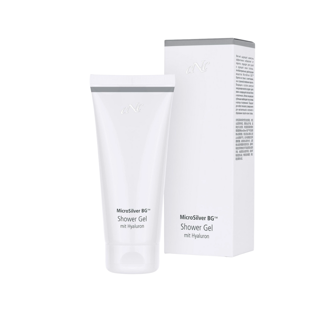 CNC Cosmetic MicroSilver Shower Gel mit Hyaluron 200ml Tube und Verpackung